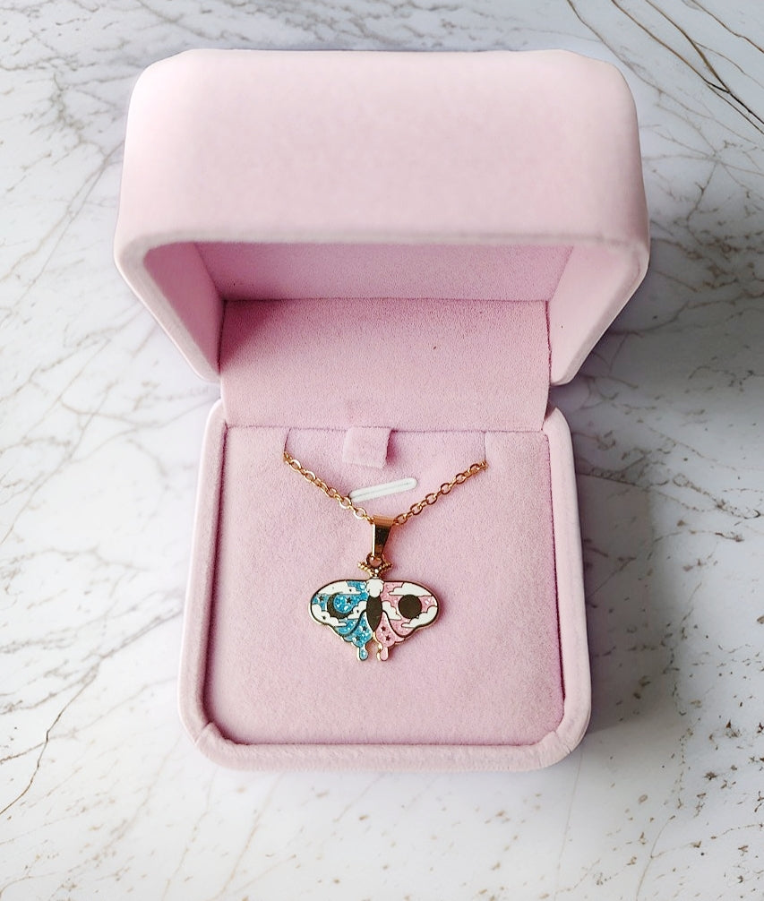 Sun and moon Moth : Hard Enamel Charm Necklace