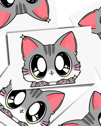 Grey Kitty : Vinyl Peeker Sticker