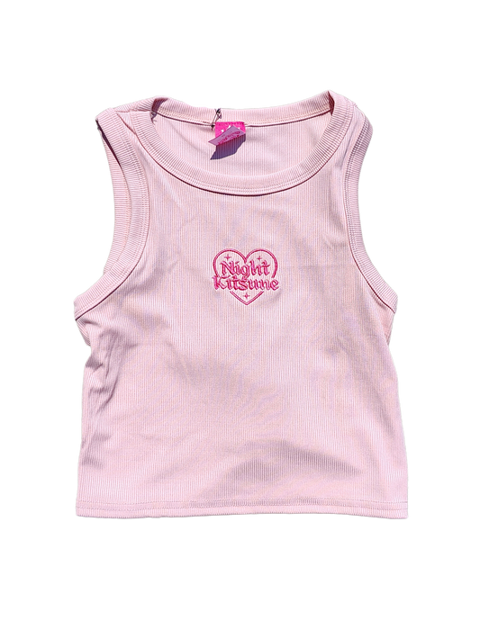 Nightkitsune Pink Heart Tank - Crop Tank Top