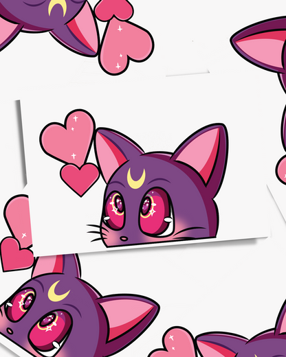 I think Im In Love Moon Kitty V2 - Vinyl Peeker Sticker