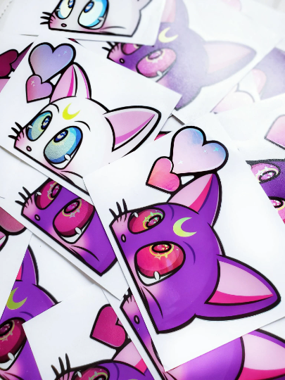 I think Im In Love Moon Kitty V2 - Vinyl Peeker Sticker